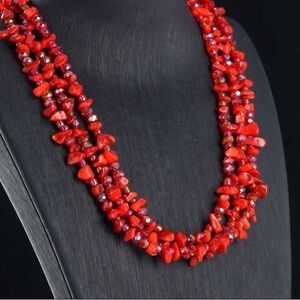 Vibrant Coral 3-Piece Jewelry Set Gemstone Necklace set Bracelet & Earrings